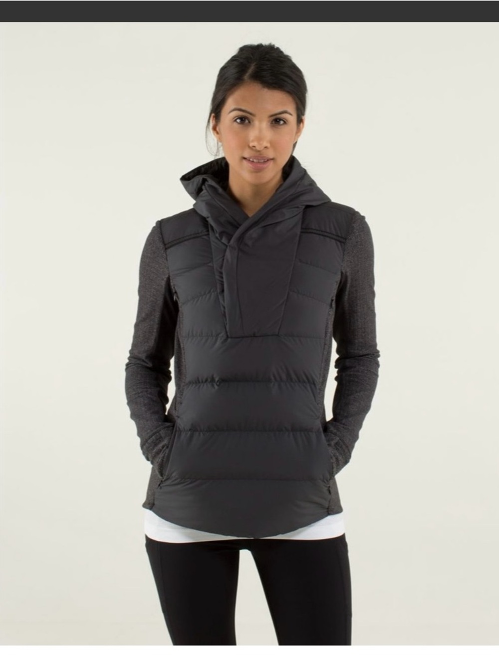 lululemon athletica Black Quilted Hooded Pullover Jacket